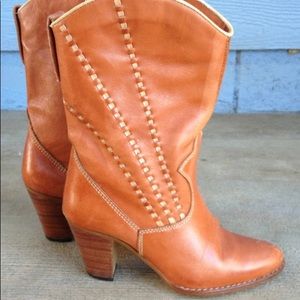 VINTAGE 70S BUSKENS LEATHER BOOTS CARAMEL BROWN
